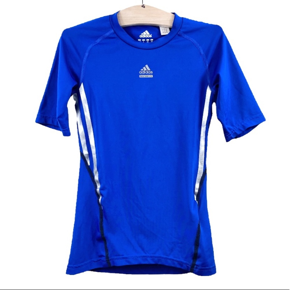 Adidas Blue Climalite TechFit Performance Shirt Reflective Compression Training